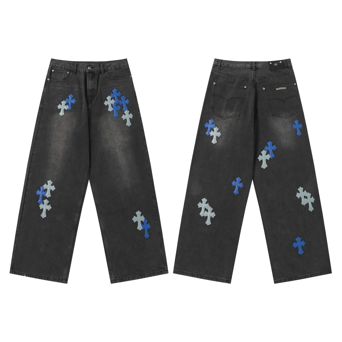 KE303 P270 The only correct leather label version on the market Chrome Hearts CH Heavy-duty washed distressed wide-leg jeans Top ceiling quality 100% correct version The correct version is here!  Believe me this must be the best quality you will ever come across! ! Excellent value for money! !  Styles with different washes and textures are very friendly to people with thin legs and thick legs. The straight version is very flattering to the shape of the legs. The moderate length is timeless and easy to match. It is the basis of various styles and a must-have in the wardrobe! ! Add a little stacking to make the atmosphere easy to control. The fabric is stiff but the upper body is soft without losing texture. The sides and cuffs of some styles have a bone-wash effect. It’s really hard not to love it!  ✅Correctly customize the Croxin metal leather label on the back panel. It is definitely not sold directly with the cross on the finished jeans. 1:1 copying strives for excellence and the details are perfectly grasped. ✅The cross leather label is clear and smooth. Exquisite turning top craftsmanship. ✅Buttons, zippers and hardware are all customized versions of the Croxin LOGO. ✅High-cost washing process. Size: 28 30 32 34 36